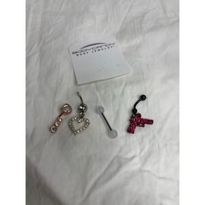 Body Candy 14G Belly Navel Ring Heart Dangle Rose Gold CZ Barbell Set 4pc